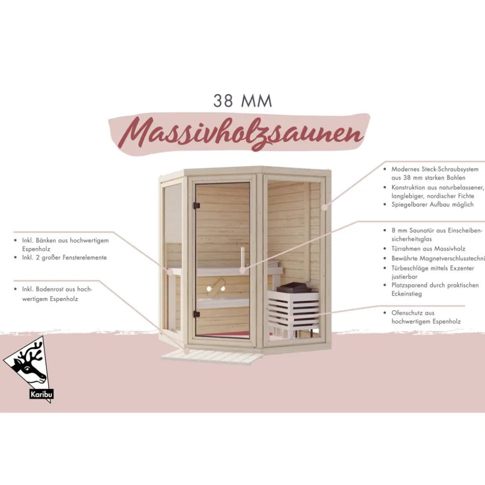 Sauna 'Yumalie' naturbelassen 158 x 207 x 158 cm