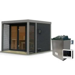 Saunahaus 'Aressa 3' anthrazit / graualuminium Ofen 9 kW extg. Strg 276 x 231,5 x 276 cm