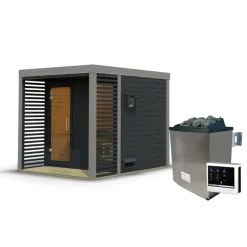 Saunahaus 'Aressa 2' anthrazit / graualuminium Ofen 9 kW externe Steuerung 231 x 231,5 x 276 cm