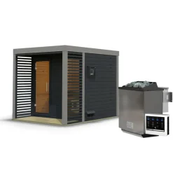 Saunahaus 'Aressa 2' anthrazit / graualuminium Ofen 9 kW Bio externe Steuerung 231 x 231,5 x 276 cm