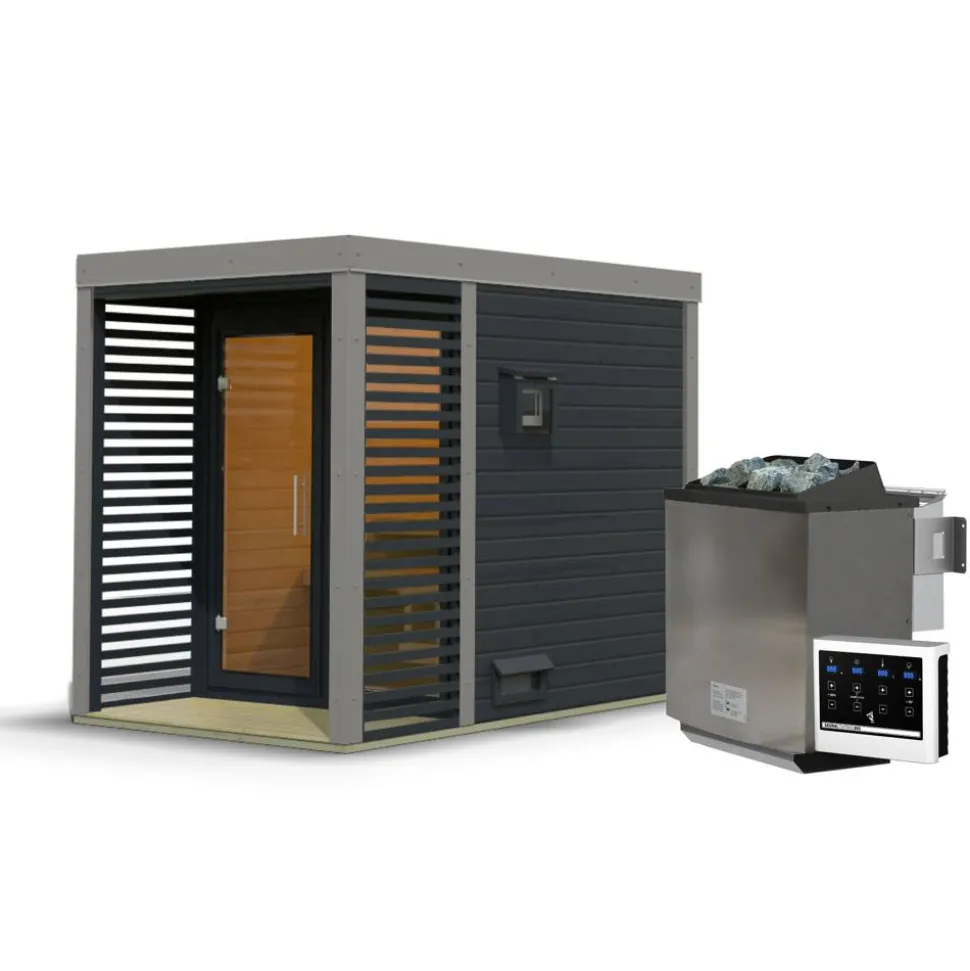 Saunahaus 'Aressa 1' anthrazit / graualuminium Ofen 9 kW Bio externe Steuerung 191 x 231,5 x 276 cm