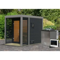 Saunahaus 'Aressa 1' anthrazit / graualuminium Ofen 9 kW Bio externe Steuerung 191 x 231,5 x 276 cm