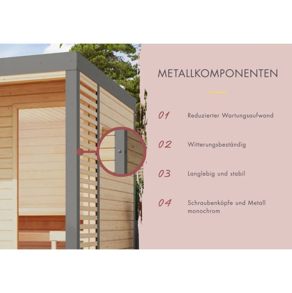 Saunahaus 'Aressa 1' naturbelassen / graualuminium Ofen 9 kW Bio externe Steuerung 191 x 231,5 x 276 cm