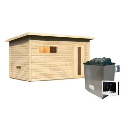 Saunahaus 'Bosco 6' naturbelassen 9 kW Ofen externe Steuerung 396 x 231 x 217 cm