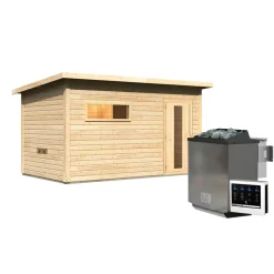 Saunahaus 'Bosco 6' naturbelassen 9 kW Bio-Ofen externe Steuerung 396 x 231 x 217 cm