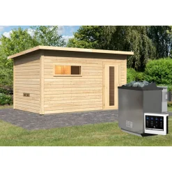 Saunahaus 'Bosco 6' naturbelassen 9 kW Bio-Ofen externe Steuerung 396 x 231 x 217 cm