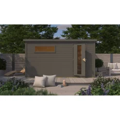 Saunahaus 'Bosco 6' terragrau 9 kW Bio-Ofen externe Steuerung 396 x 231 x 217 cm