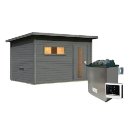 Saunahaus 'Bosco 6' terragrau 9 kW Ofen externe Steuerung 396 x 231 x 217 cm