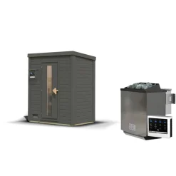 Saunahaus 'Bosco 0' terragrau 9 kW Bio-Ofen externe Steuerung 196 x 113 x 228 cm