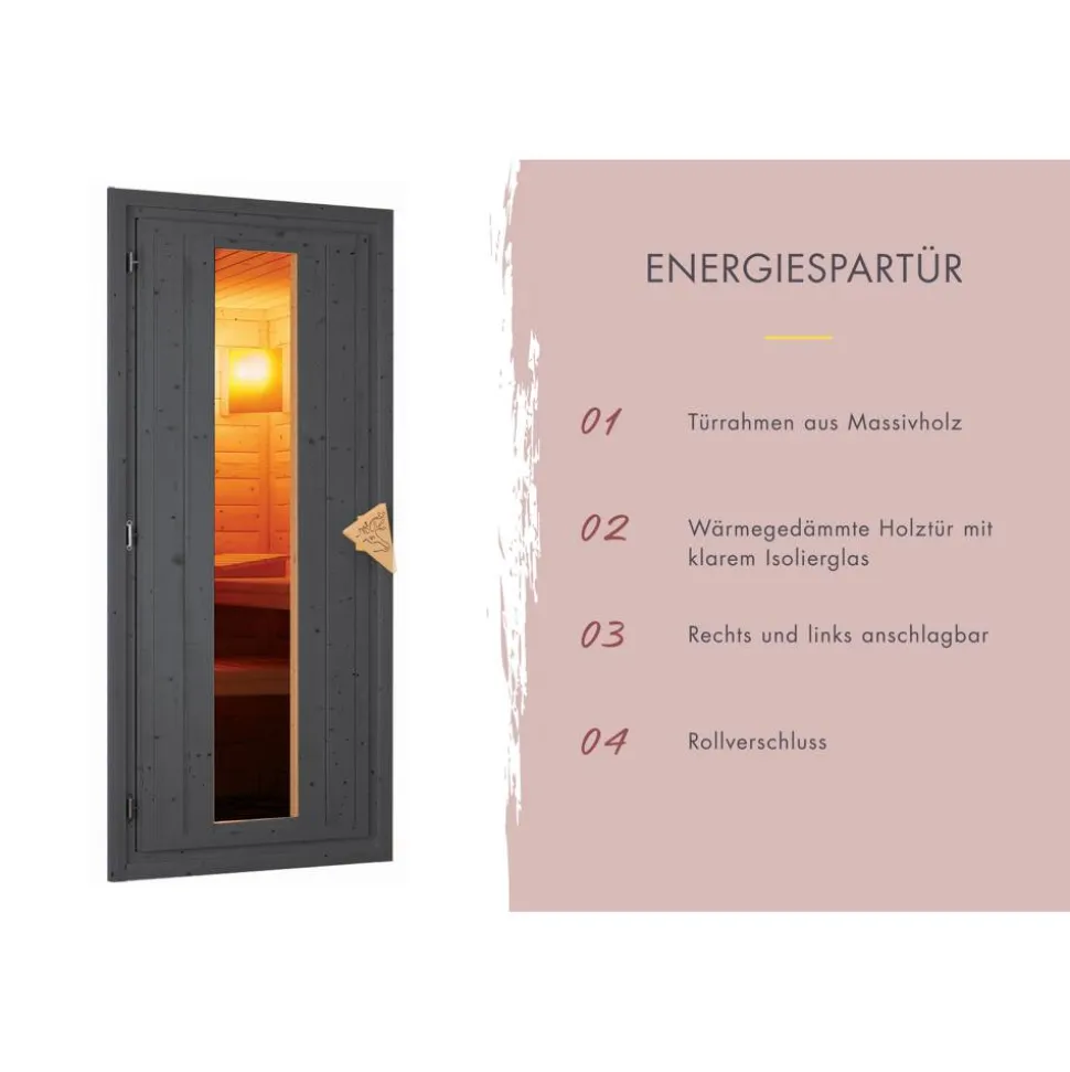 Saunahaus 'Bosco 2' terragrau 9 kW Bio-Ofen externe Steuerung 196 x 196 x 228 cm