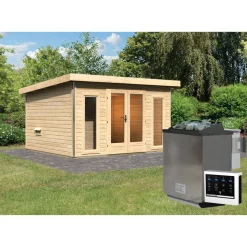 Saunahaus 'Francisco 2' A naturbelassen 9 kW Bio-Ofen externe Steuerung 369 x 309 x 229 cm