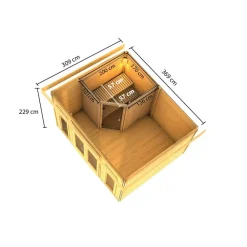 Saunahaus 'Francisco 2' A naturbelassen 9 kW Bio-Ofen externe Steuerung 369 x 309 x 229 cm