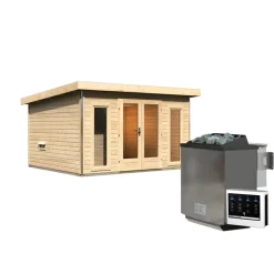 Saunahaus 'Francisco 2' A naturbelassen 9 kW Bio-Ofen externe Steuerung 369 x 309 x 229 cm