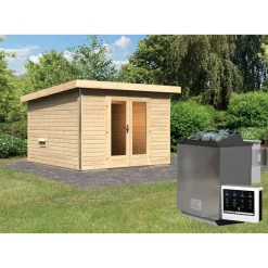 Saunahaus 'Francisco 1' B naturbelassen 9 kW Bio-Ofen externe Steuerung 309 x 309 x 229 cm