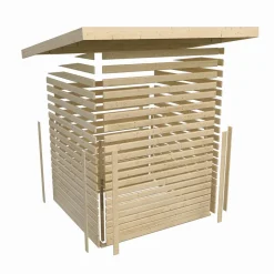 Saunahaus 'Francisco 5' B terragrau 9 kW Ofen externe Steuerung 509 x 369 x 253 cm
