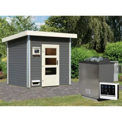 Saunahaus 'Norge' terragrau 9 kW Bio-Ofen, Steuerung Easy 231 x 196 x 238 cm