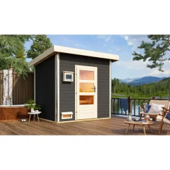 Saunahaus 'Norge' terragrau 9 kW Ofen, Steuerung Easy 231 x 196 x 238 cm