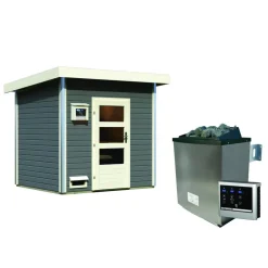 Saunahaus 'Norge' terragrau 9 kW Ofen, Steuerung Easy 231 x 196 x 238 cm