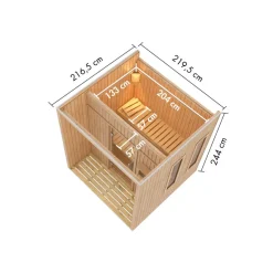 Saunahaus 'Orcadia' naturbelassen Ofen 9 kW externe Steuerung 219,5 x 244 x 216,5 cm