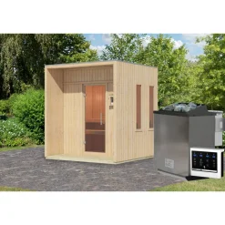 Saunahaus 'Orcadia' naturbelassen Ofen 9 kW Bio externe Steuerung 219,5 x 244 x 216,5 cm