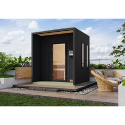 Saunahaus 'Orcadia' schwarz Ofen 9 kW externe Steuerung 219,5 x 244 x 216,5 cm
