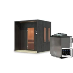 Saunahaus 'Orcadia' schwarz Ofen 9 kW Bio externe Steuerung 219,5 x 244 x 216,5 cm