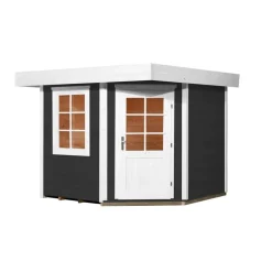 Saunahaus 'Salo 1' anthrazit mit Sauna Varberg 3 und 7,5 kW BioS-Ofenset, digitaler Steuerung 298 x 298 x 237 cm