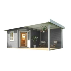 Saunahaus 'Salo 2' grau mit Sauna Varberg 3 und 7,5 kW BioS-Ofenset, Steuerung 601 x 298 x 237 cm