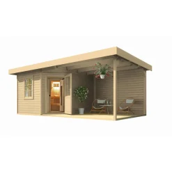 Saunahaus 'Salo 2' natur mit Sauna Varberg 3 und 7,5 kW BioS-Ofenset, Steuerung 601 x 298 x 237 cm