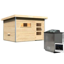 Saunahaus 'Skrollan 2' natur 9 kW Bio-Ofen, Steuerung Easy, Vorraum 336 x 231 x 227 cm
