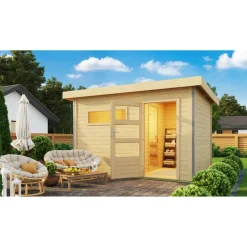 Saunahaus 'Skrollan 2' natur 9 kW Bio-Ofen, Steuerung Easy, Vorraum 336 x 231 x 227 cm