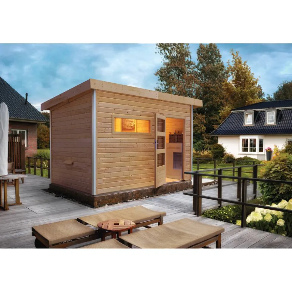 Saunahaus 'Skrollan 2' natur 9 kW Bio-Ofen, Steuerung Easy, Vorraum 336 x 231 x 227 cm