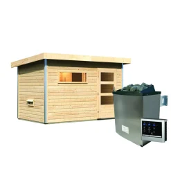 Saunahaus 'Skrollan 1' natur 9 kW Ofen, Steuerung Easy, Vorraum 336 x 196 x 228 cm