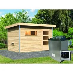 Saunahaus 'Skrollan 1' natur 9 kW Ofen, Steuerung Easy, Vorraum 336 x 196 x 228 cm