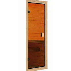 Saunahaus 'Skrollan 2' natur 9 kW Ofen, Steuerung Easy, Milchglastür, Vorraum 336 x 231 x 227 cm