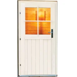 Saunahaus 'Skrollan 3' terragrau mit klassischer Tür 9 kW Bio-Ofen externe Steuerung 396 x 231 x 227 cm