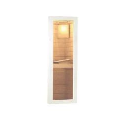 Saunahaus 'Skrollan 3' terragrau mit klassischer Tür 9 kW Ofen externe Steuerung 396 x 231 x 227 cm