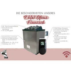 Saunaofen-Set mit Außensteuerung 9 kW und WiFi-Steuerung
