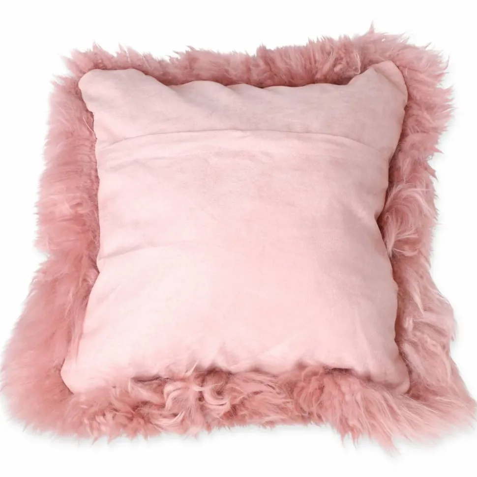 Schaffell-Kissen rosa 35 x 35 cm