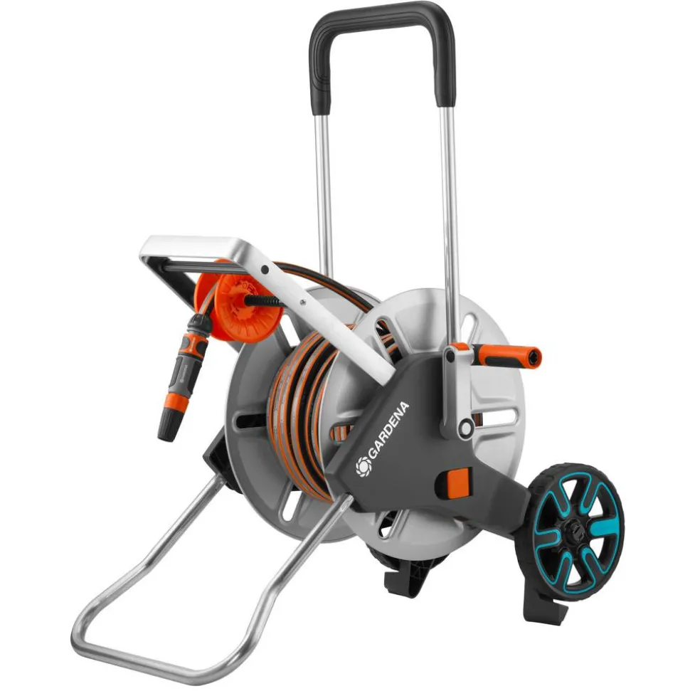 Schlauchwagen-Set 'CleverRoll M Easy Metall' silbern, orange 25 m Schlauchkapazität