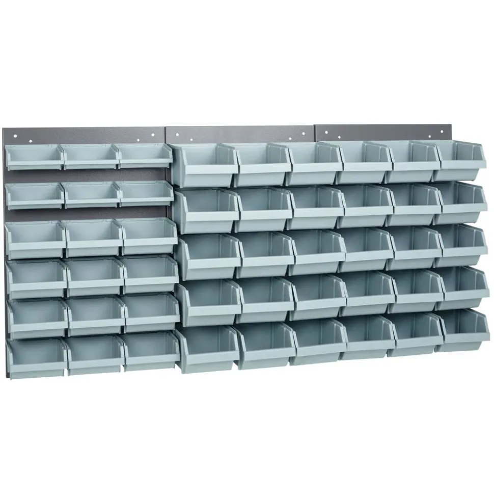 Schlitzpaneele Stahlblech hellgrau 120 x 60 x 10 cm 3-teilig mit 48 Sichtboxen