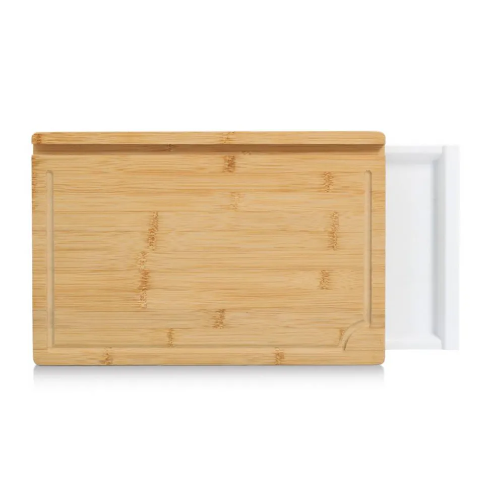 Schneidebrett mit Tablett & Tablet-Halter Bambus/Kunststoff 40 x 5,2 x 26,5 cm