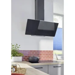 Schräghaube 'CH112090S' Metall/Glas schwarz 90 cm