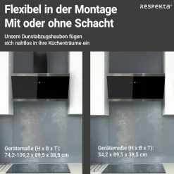 Schräghaube 'CH89090S' Metall/Glas schwarz 90 cm
