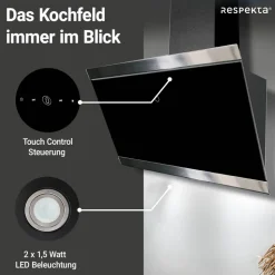Schräghaube 'CH89090S' Metall/Glas schwarz 90 cm
