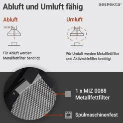 Schräghaube 'CH89090S' Metall/Glas schwarz 90 cm