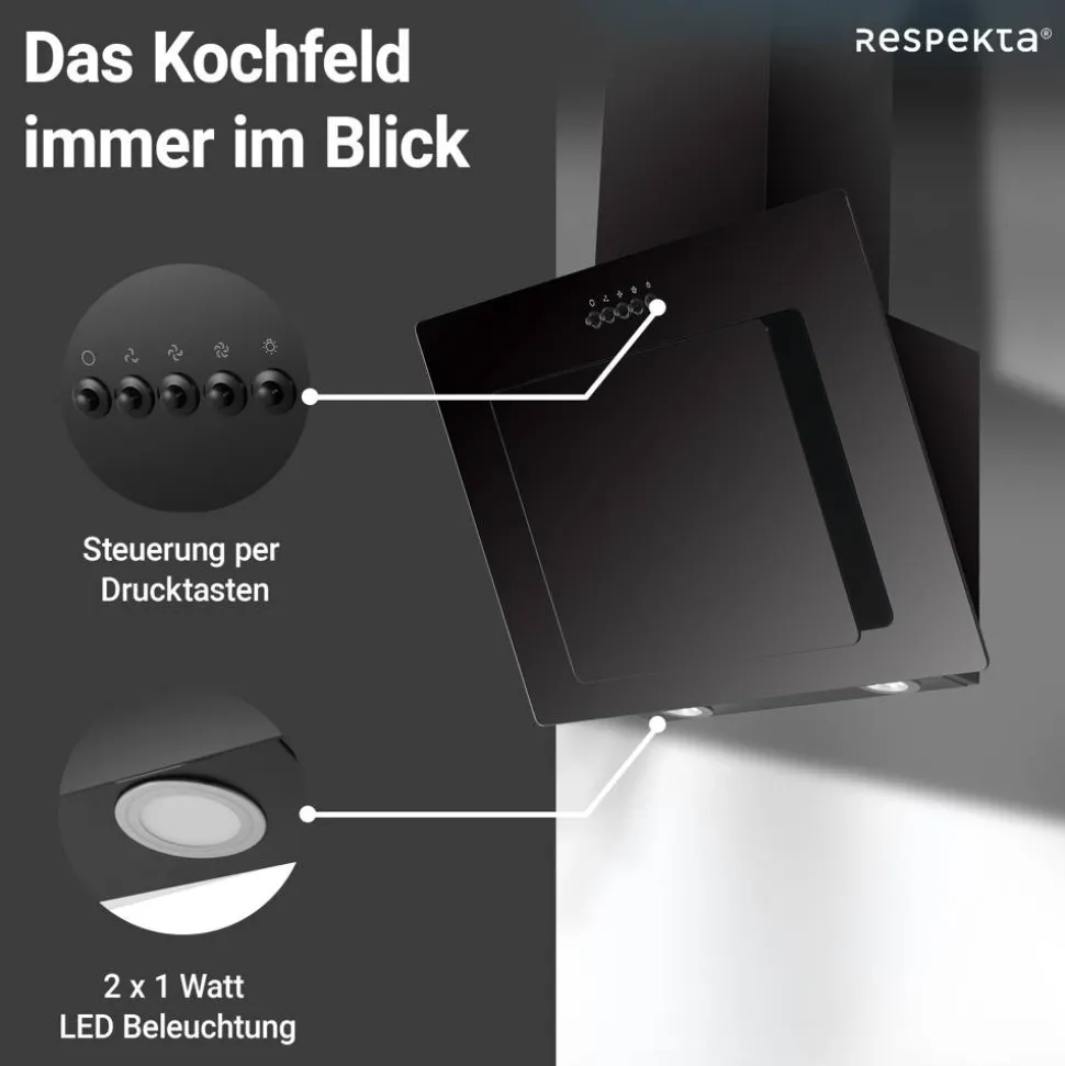 Schräghaube 'CH21060SBZ' Metall/Glas schwarz 60 cm