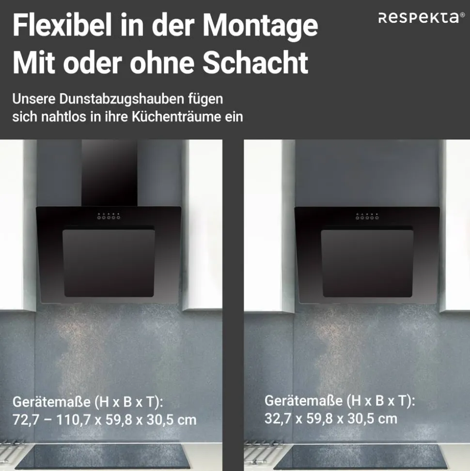 Schräghaube 'CH21060SBZ' Metall/Glas schwarz 60 cm