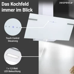Schräghaube 'CH58090WA+' Metall/Glas weiß 90 cm