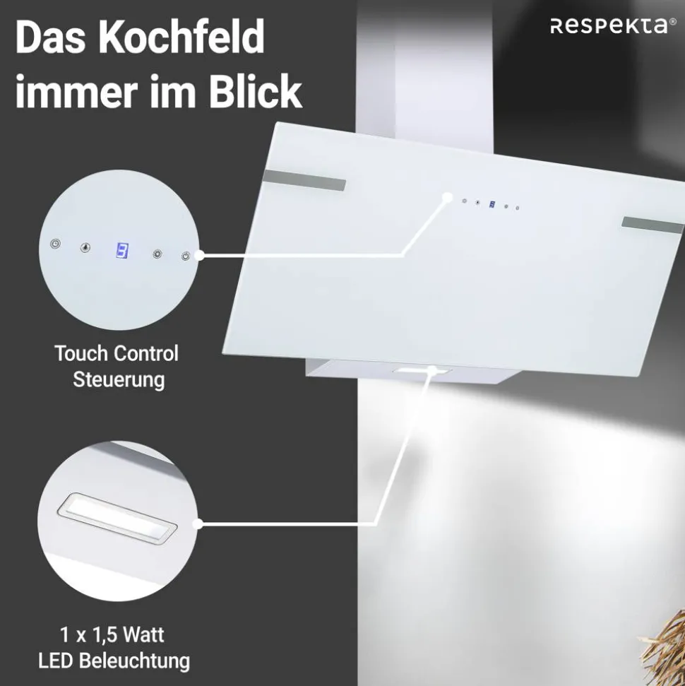Schräghaube 'CH58090WA+' Metall/Glas weiß 90 cm